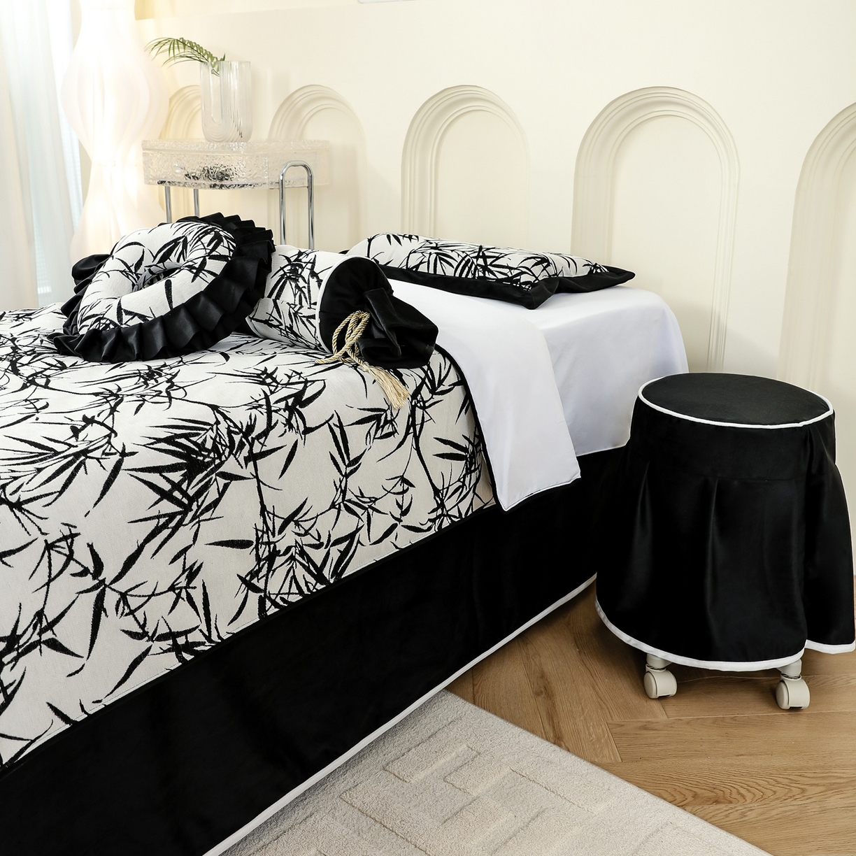 91家纺网 家纺一手货源 找家纺 千姿坊美 容床罩 2025新款秋冬美 容床罩四件套-绮梦花园 竹韵