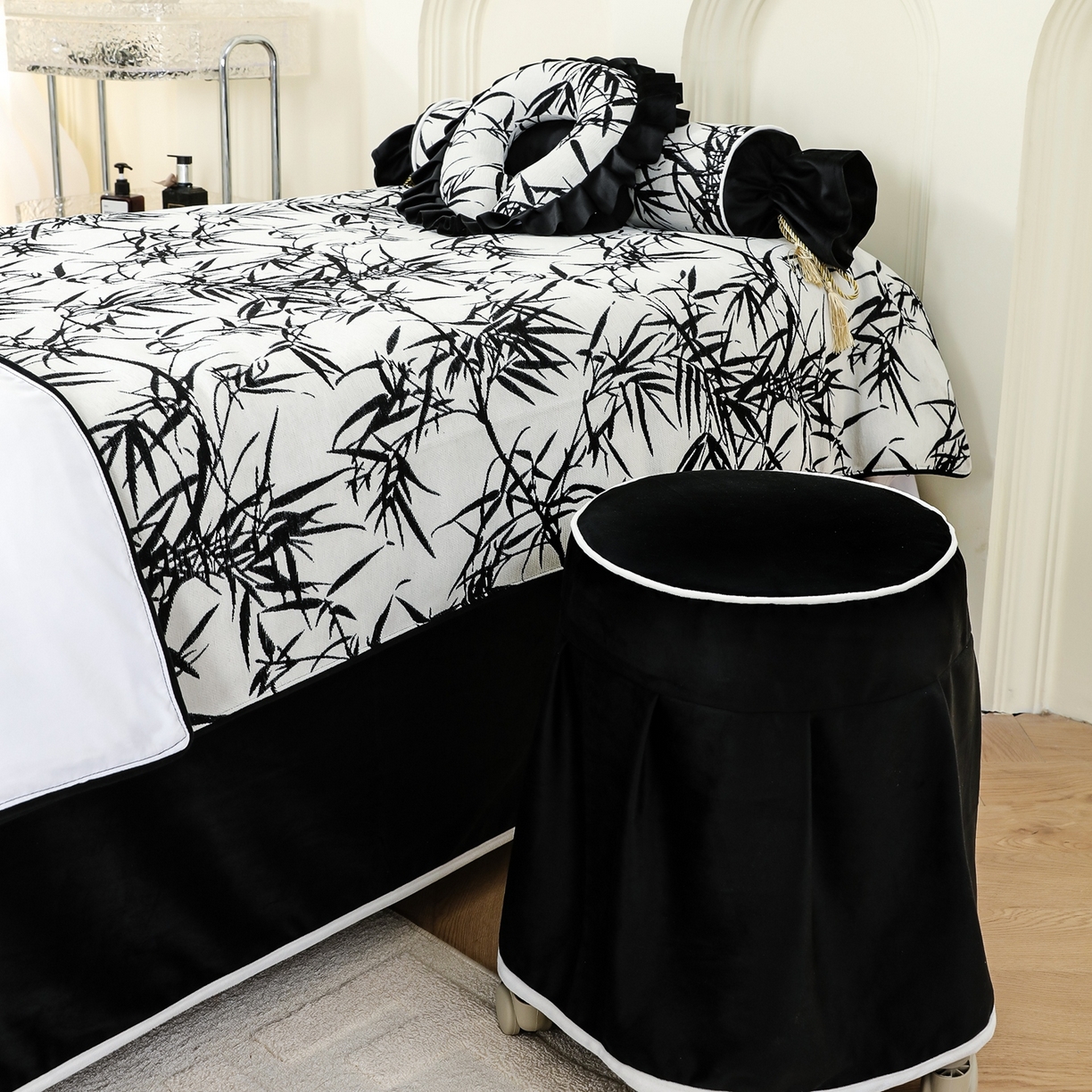 91家纺网 家纺一手货源 找家纺 千姿坊美 容床罩 2025新款秋冬美 容床罩四件套-绮梦花园 竹韵