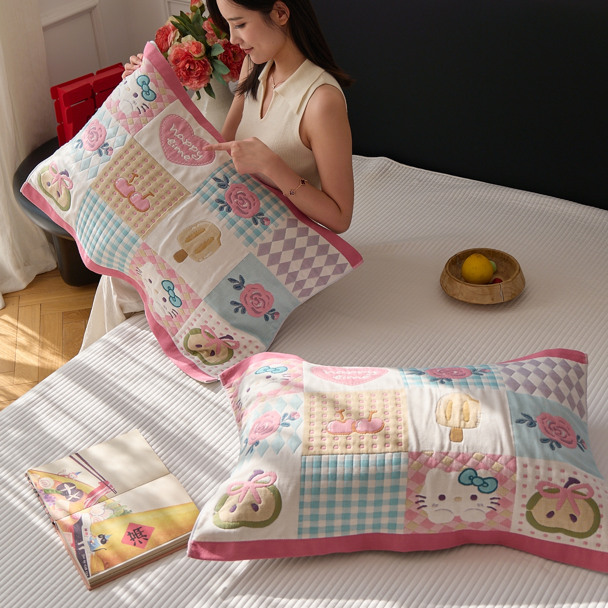 91家纺网 家纺一手货源 找家纺 沐瑟家纺 2025新款纯棉纱布枕巾八层枕巾-發 方格猫