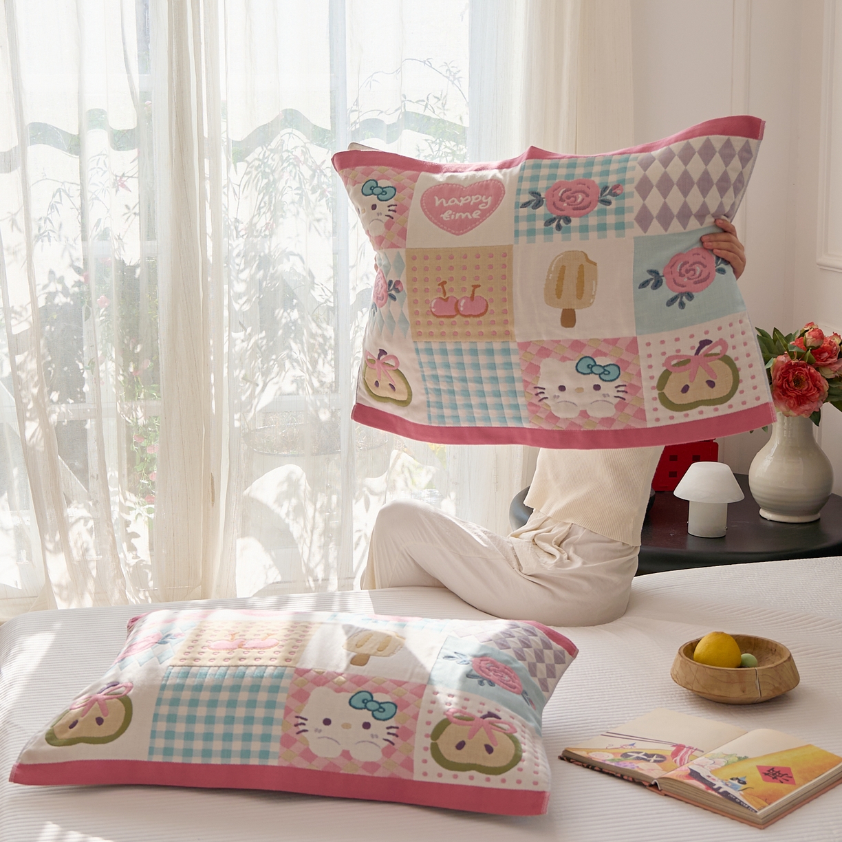 91家纺网 家纺一手货源 找家纺 沐瑟家纺 2025新款纯棉纱布枕巾八层枕巾-發 方格猫