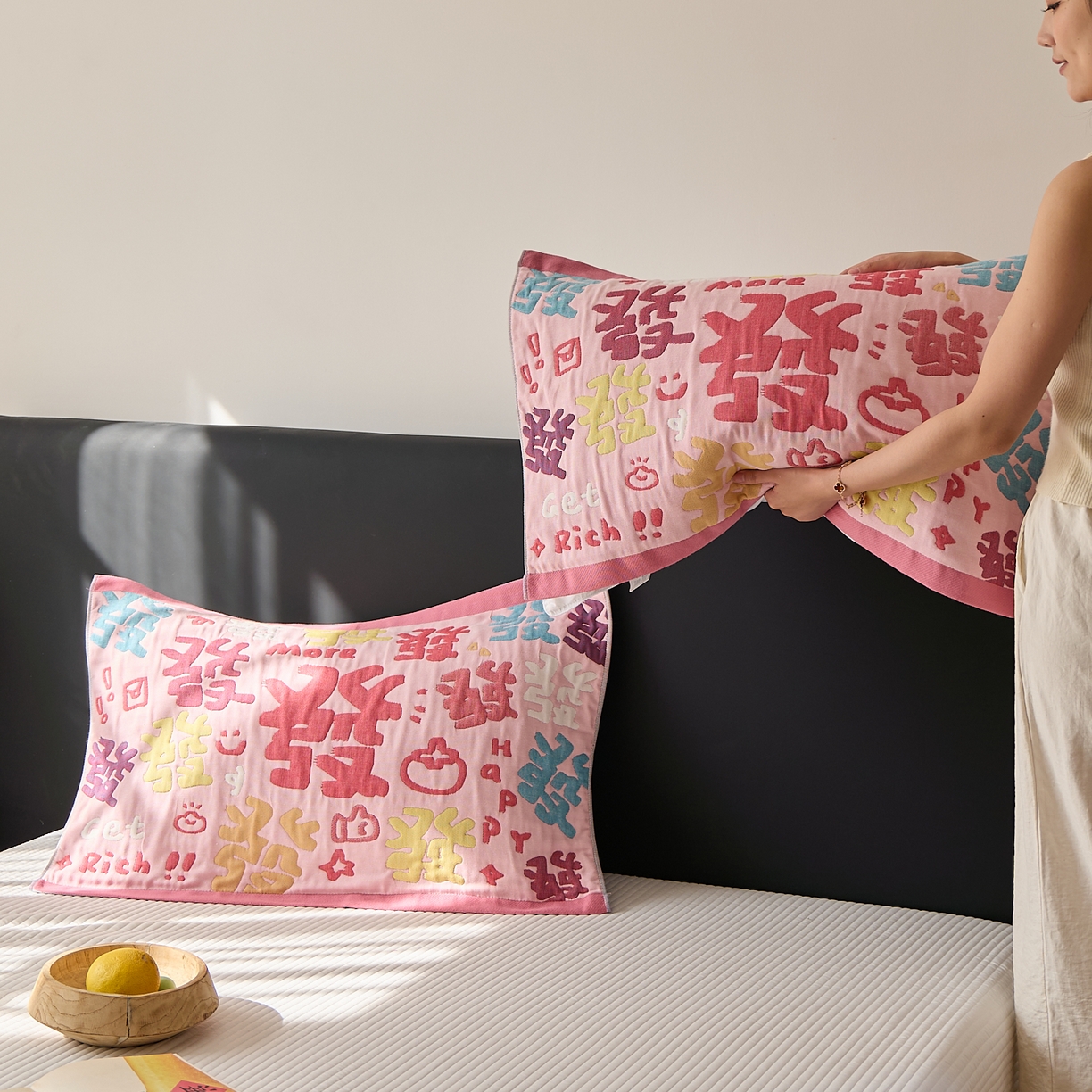 91家纺网 家纺一手货源 找家纺 沐瑟家纺 2025新款纯棉纱布枕巾八层枕巾-發 满發