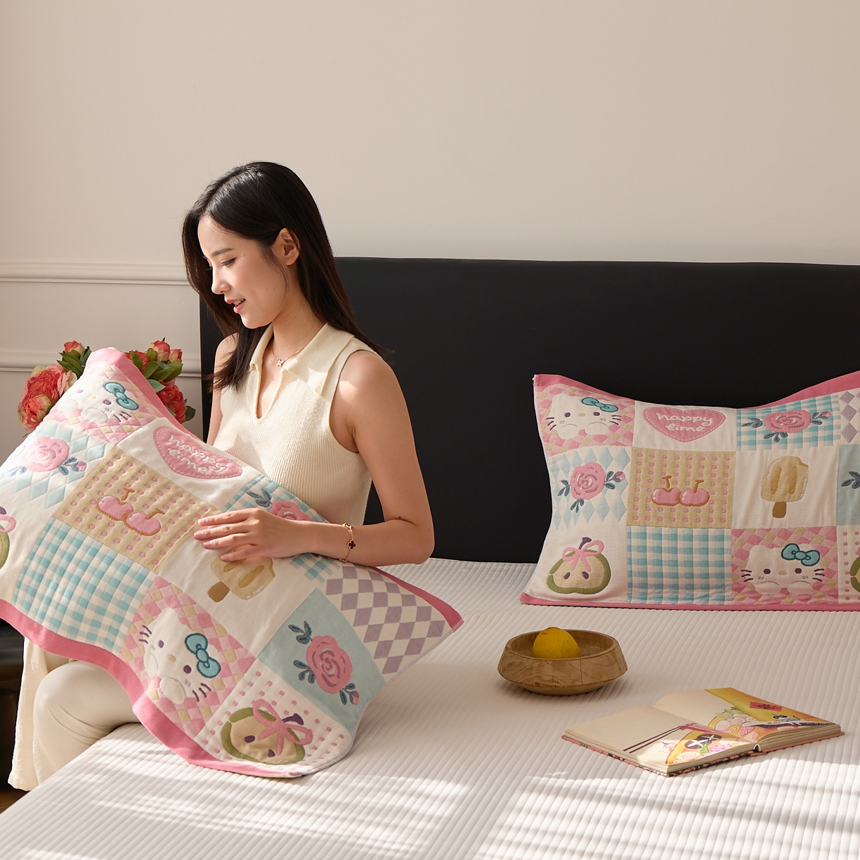 91家纺网 家纺一手货源 找家纺 沐瑟家纺 2025新款纯棉纱布枕巾八层枕巾-發 方格猫