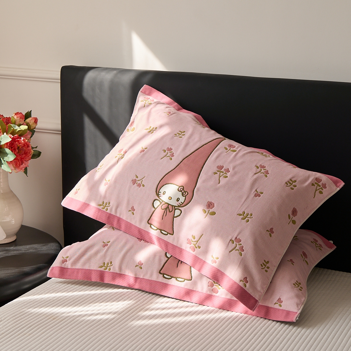 91家纺网 家纺一手货源 找家纺 沐瑟家纺 2025新款纯棉纱布枕巾八层枕巾-發 花香凯蒂