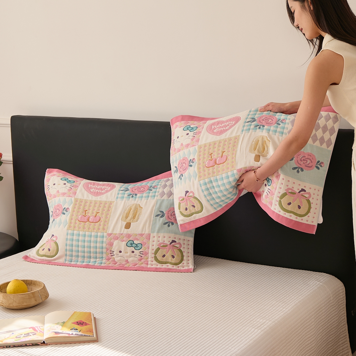 91家纺网 家纺一手货源 找家纺 沐瑟家纺 2025新款纯棉纱布枕巾八层枕巾-發 方格猫