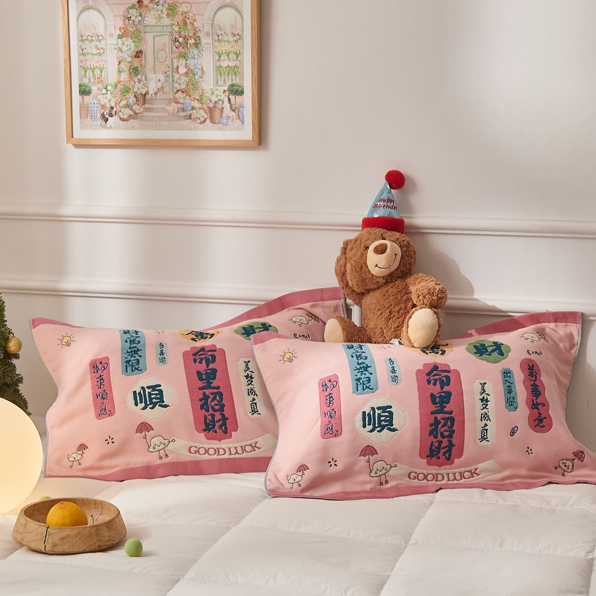 91家纺网 家纺一手货源 找家纺 沐瑟家纺 2025新款纯棉纱布枕巾八层枕巾-發 命里招财