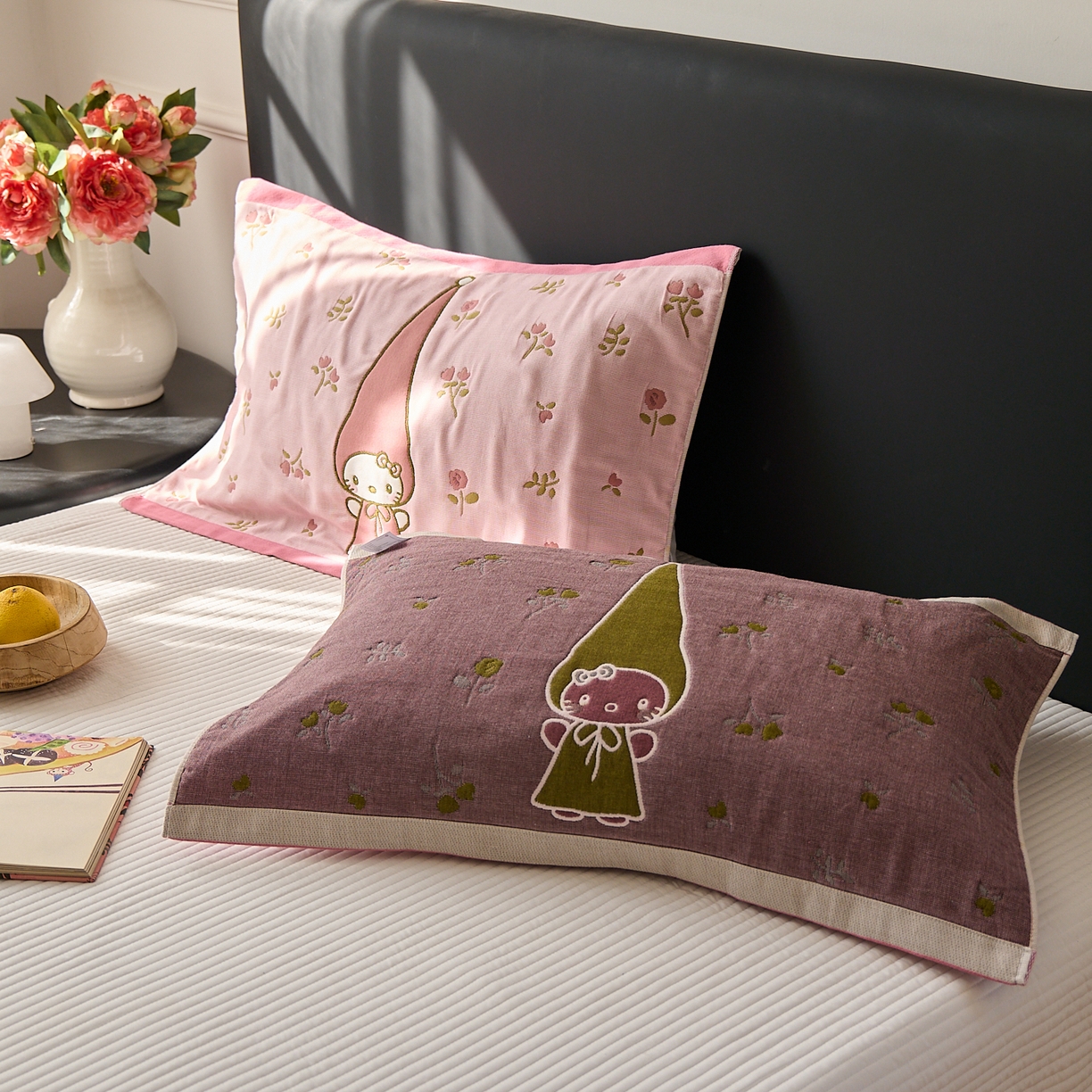 91家纺网 家纺一手货源 找家纺 沐瑟家纺 2025新款纯棉纱布枕巾八层枕巾-發 花香凯蒂