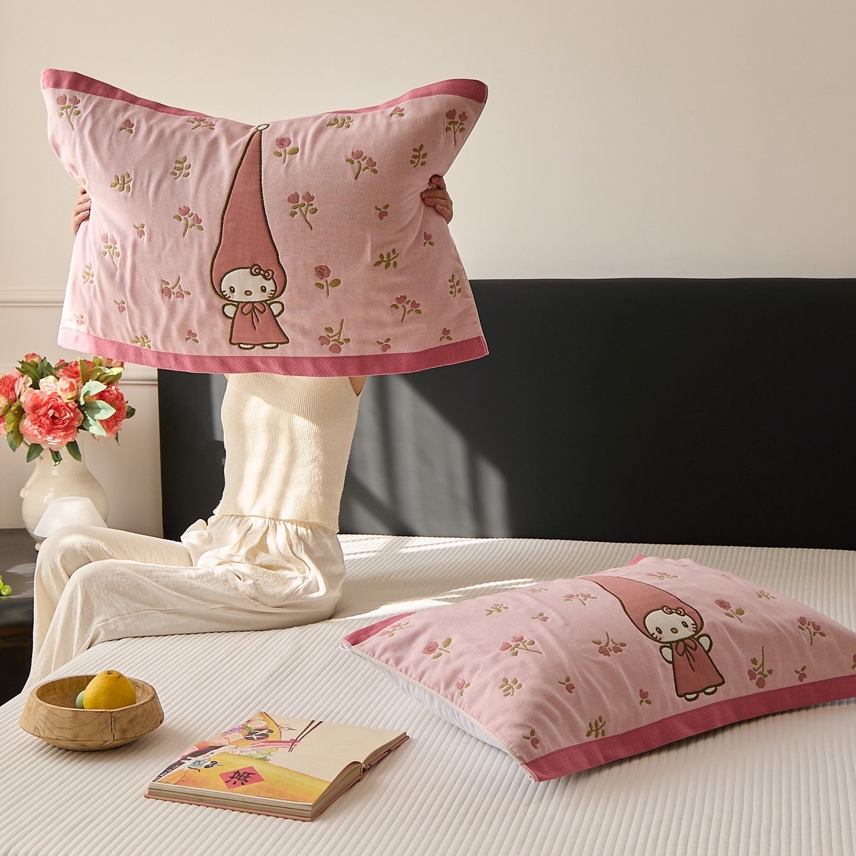 91家纺网 家纺一手货源 找家纺 沐瑟家纺 2025新款纯棉纱布枕巾八层枕巾-發 花香凯蒂