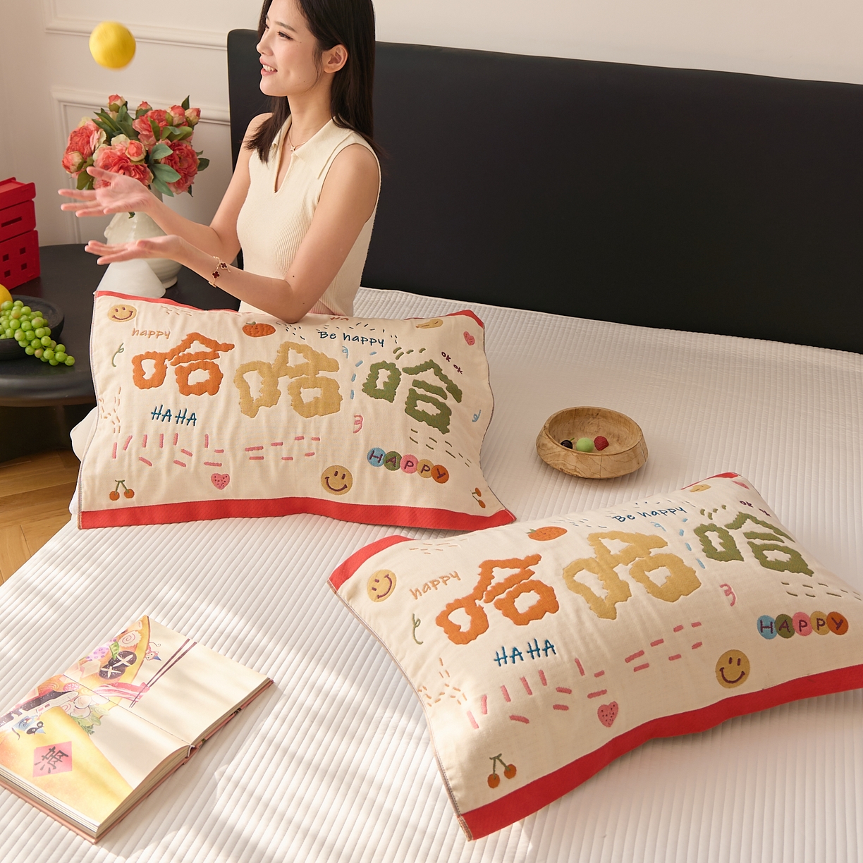 91家纺网 家纺一手货源 找家纺 沐瑟家纺 2025新款纯棉纱布枕巾八层枕巾-發 哈哈哈