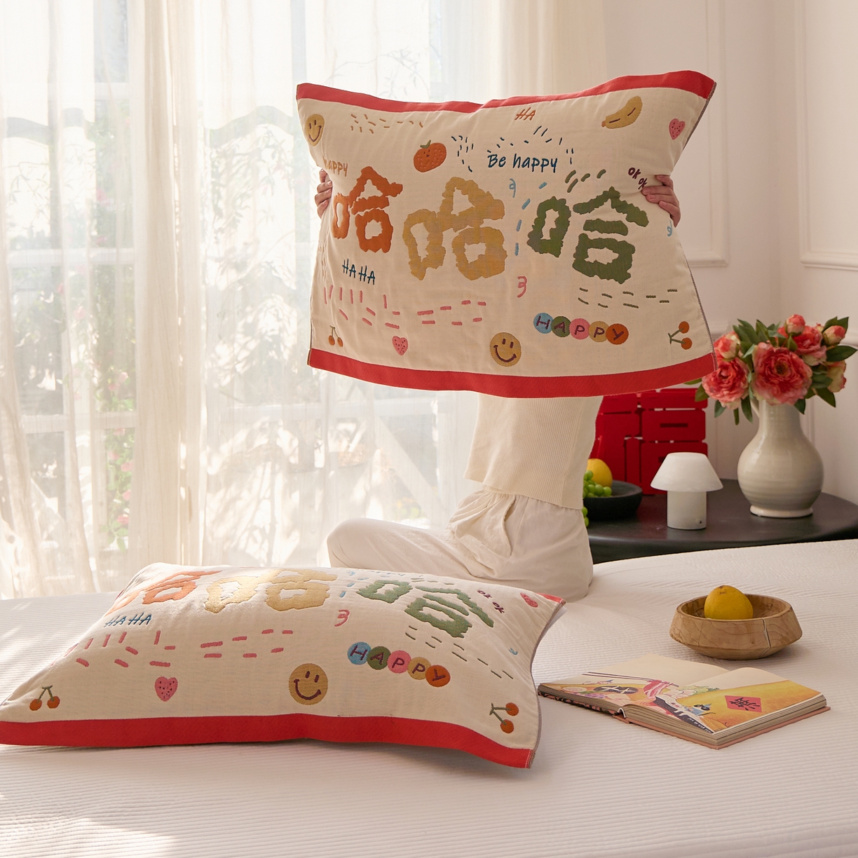 91家纺网 家纺一手货源 找家纺 沐瑟家纺 2025新款纯棉纱布枕巾八层枕巾-發 哈哈哈