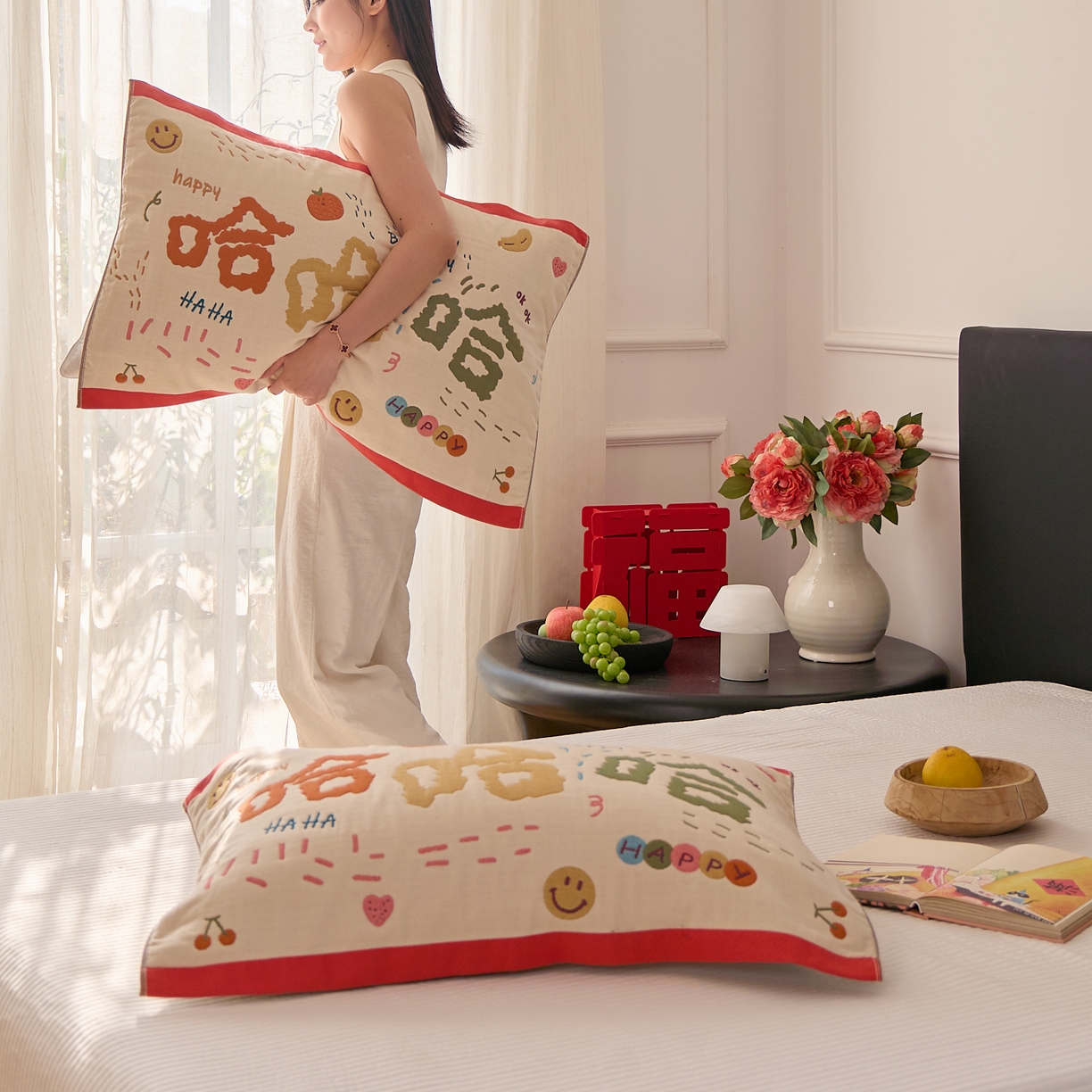 91家纺网 家纺一手货源 找家纺 沐瑟家纺 2025新款纯棉纱布枕巾八层枕巾-發 哈哈哈