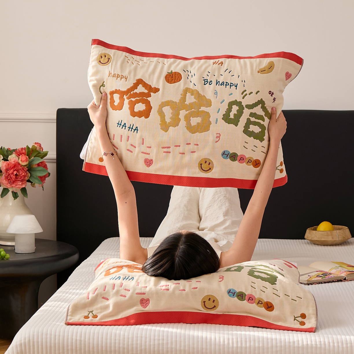 沐瑟家纺 2025新款纯棉纱布枕巾八层枕巾-發 哈哈哈