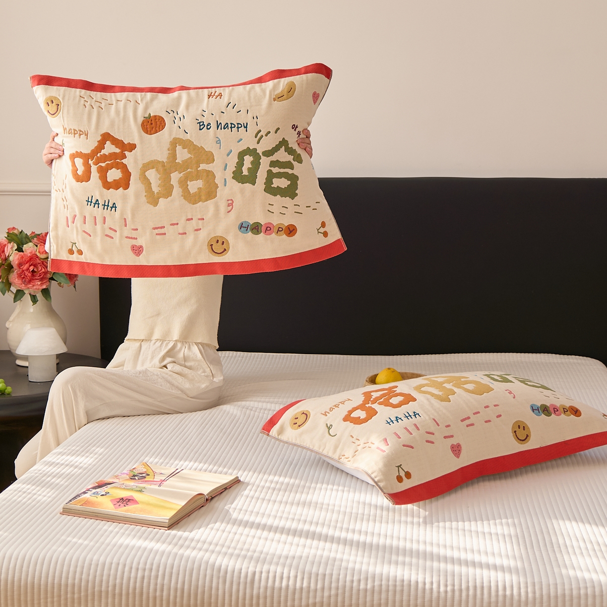 91家纺网 家纺一手货源 找家纺 沐瑟家纺 2025新款纯棉纱布枕巾八层枕巾-發 哈哈哈