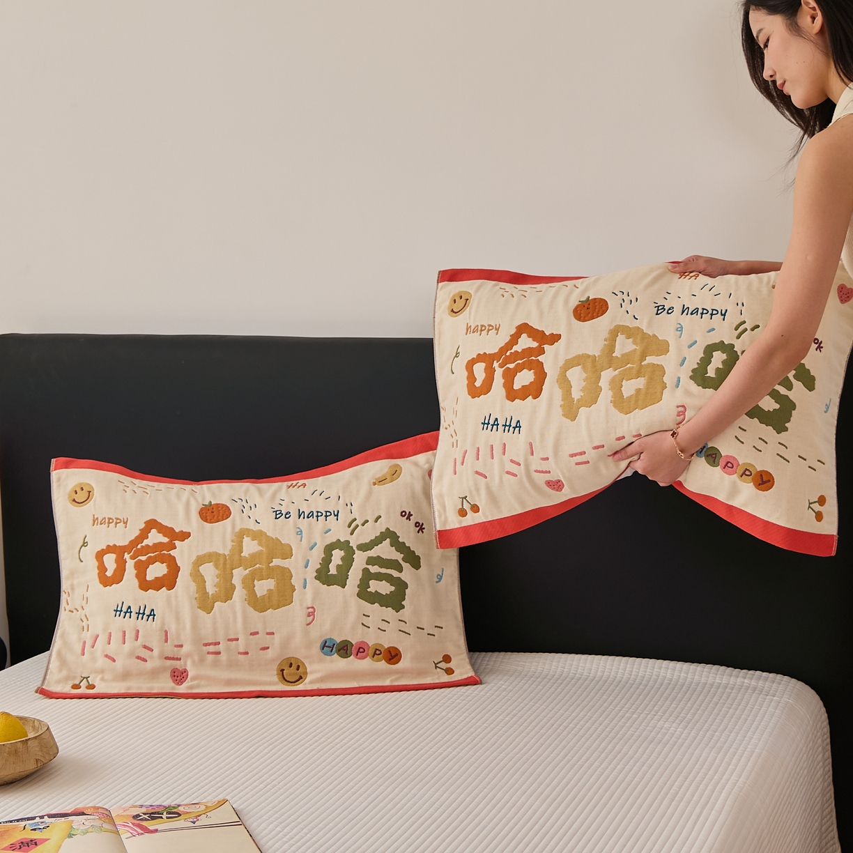 91家纺网 家纺一手货源 找家纺 沐瑟家纺 2025新款纯棉纱布枕巾八层枕巾-發 哈哈哈