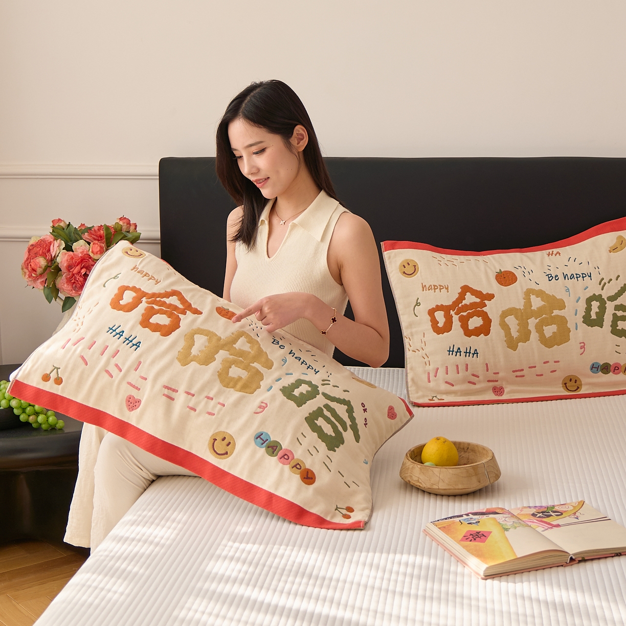 91家纺网 家纺一手货源 找家纺 沐瑟家纺 2025新款纯棉纱布枕巾八层枕巾-發 哈哈哈