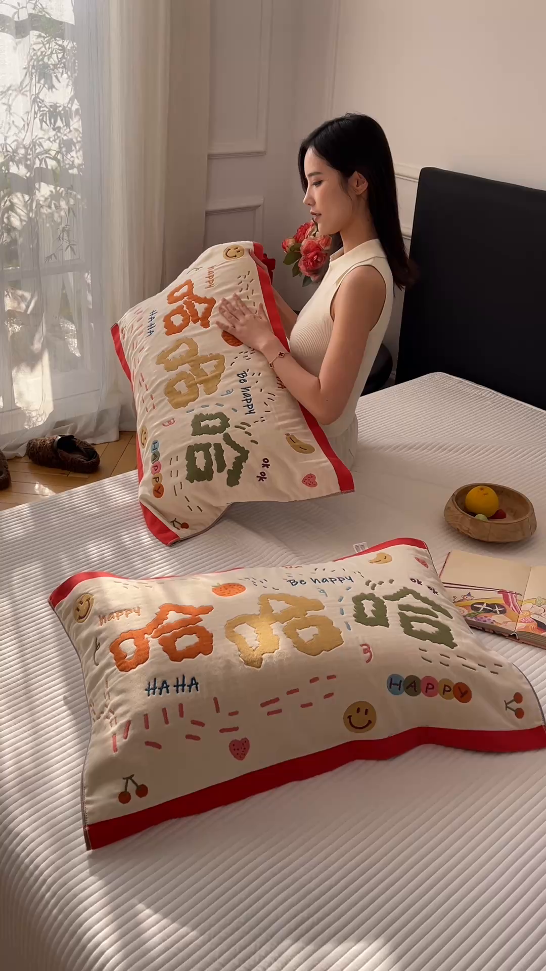 91家纺网 家纺一手货源 找家纺 沐瑟家纺 2025新款纯棉纱布枕巾八层枕巾-發 哈哈哈