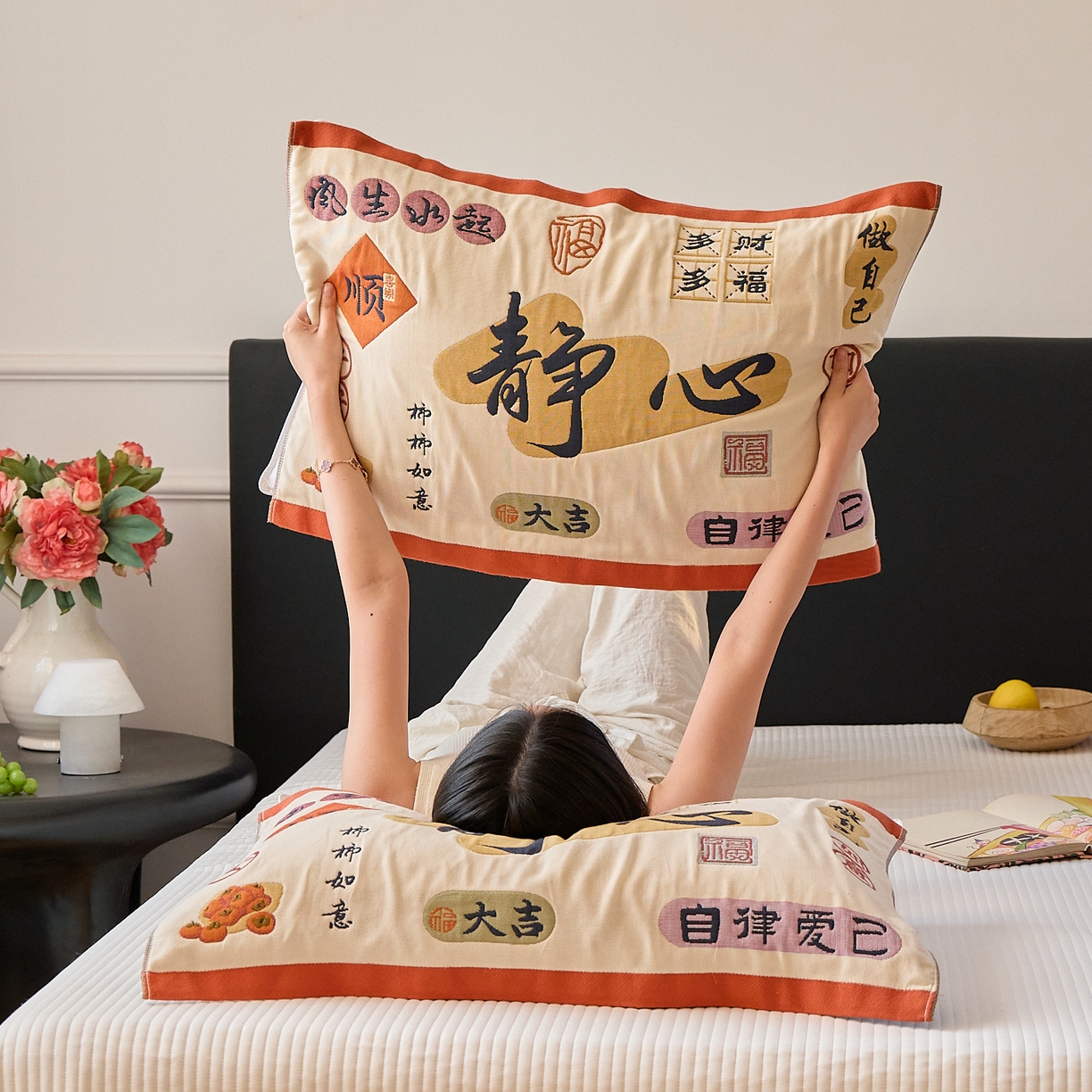 沐瑟家纺 2025新款纯棉纱布枕巾八层枕巾-發 静心