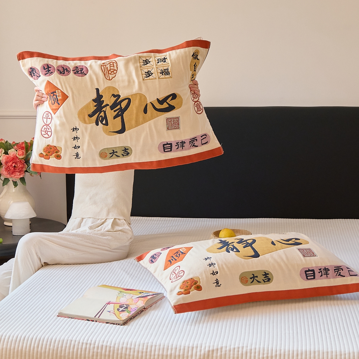 91家纺网 家纺一手货源 找家纺 沐瑟家纺 2025新款纯棉纱布枕巾八层枕巾-發 静心