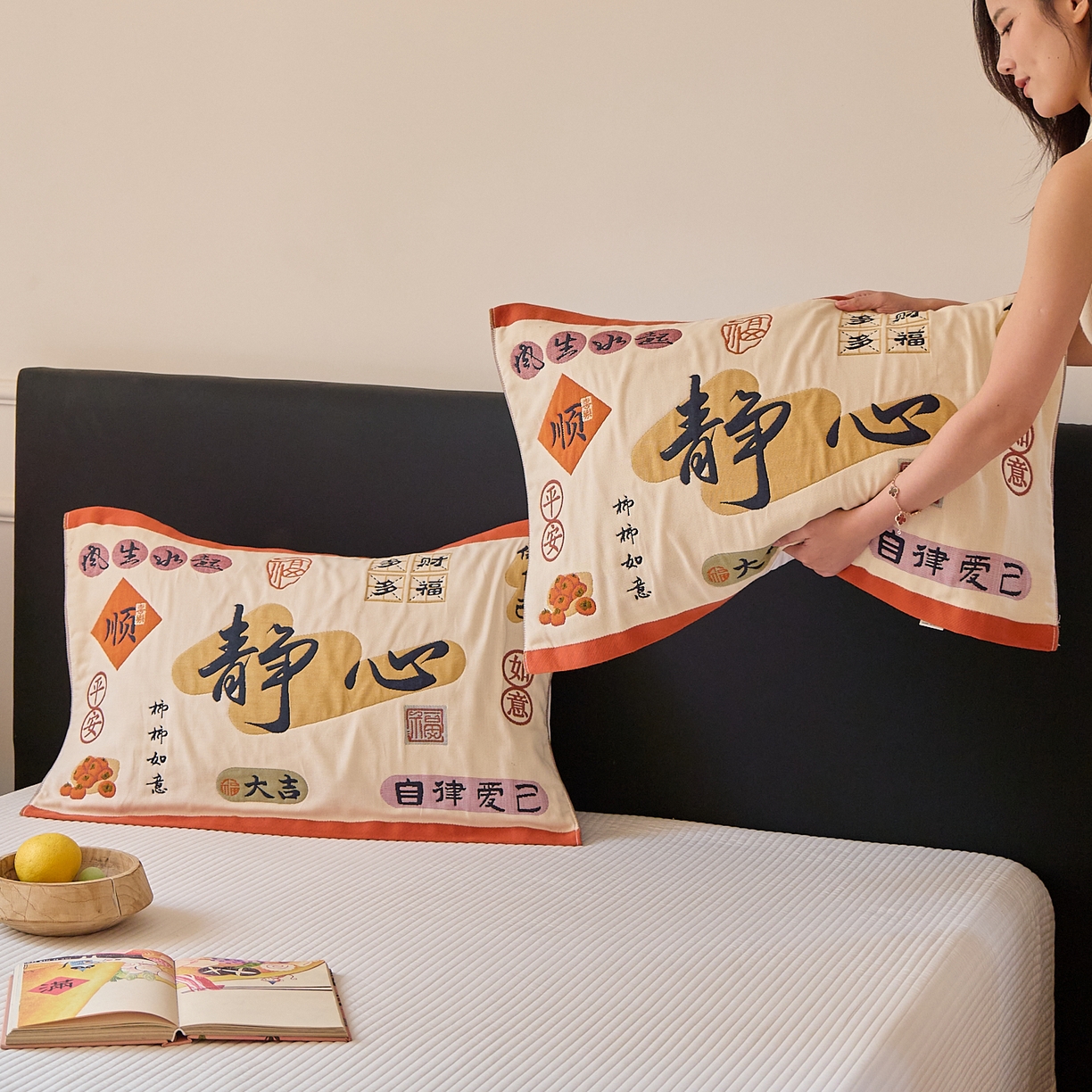 91家纺网 家纺一手货源 找家纺 沐瑟家纺 2025新款纯棉纱布枕巾八层枕巾-發 静心