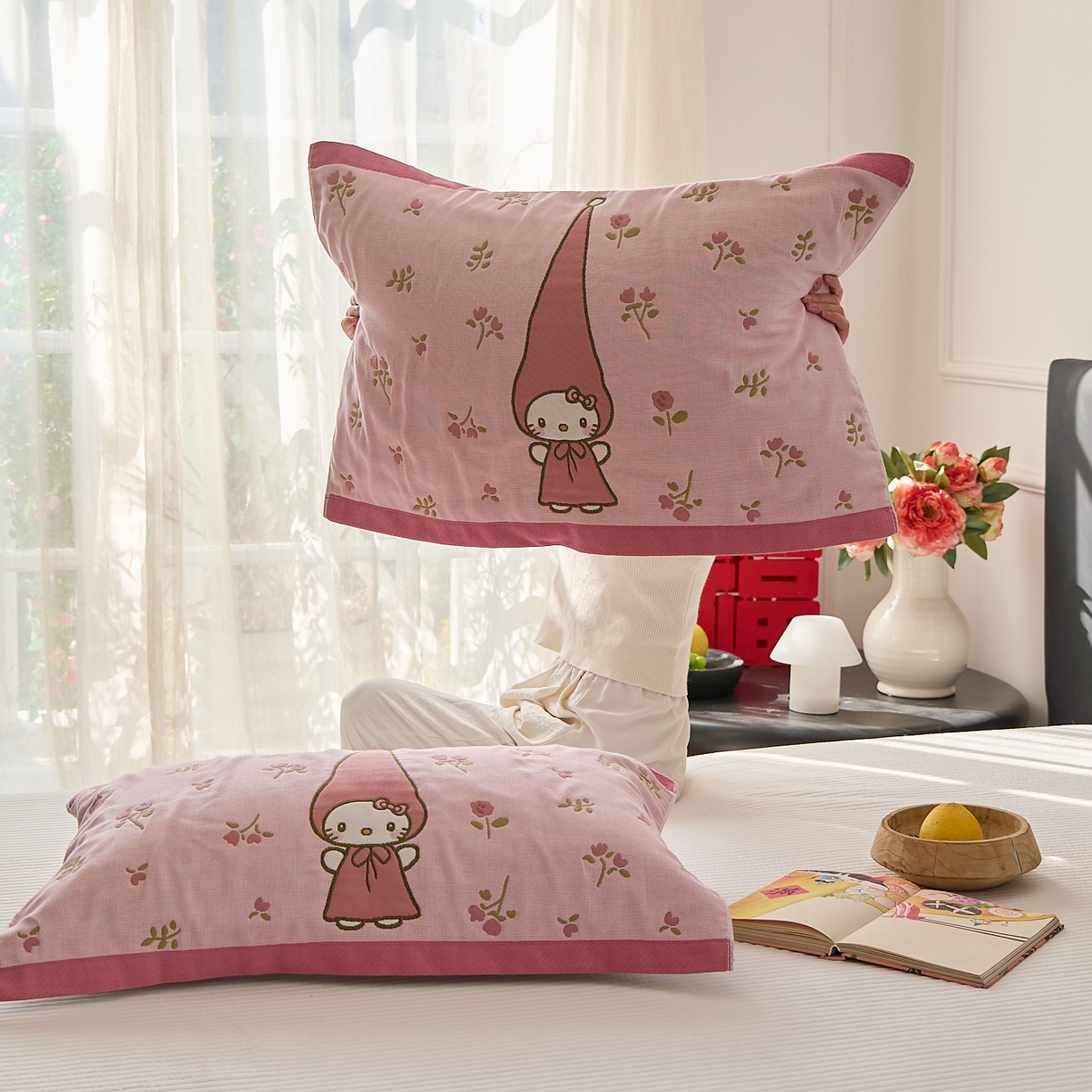 91家纺网 家纺一手货源 找家纺 沐瑟家纺 2025新款纯棉纱布枕巾八层枕巾-發 花香凯蒂