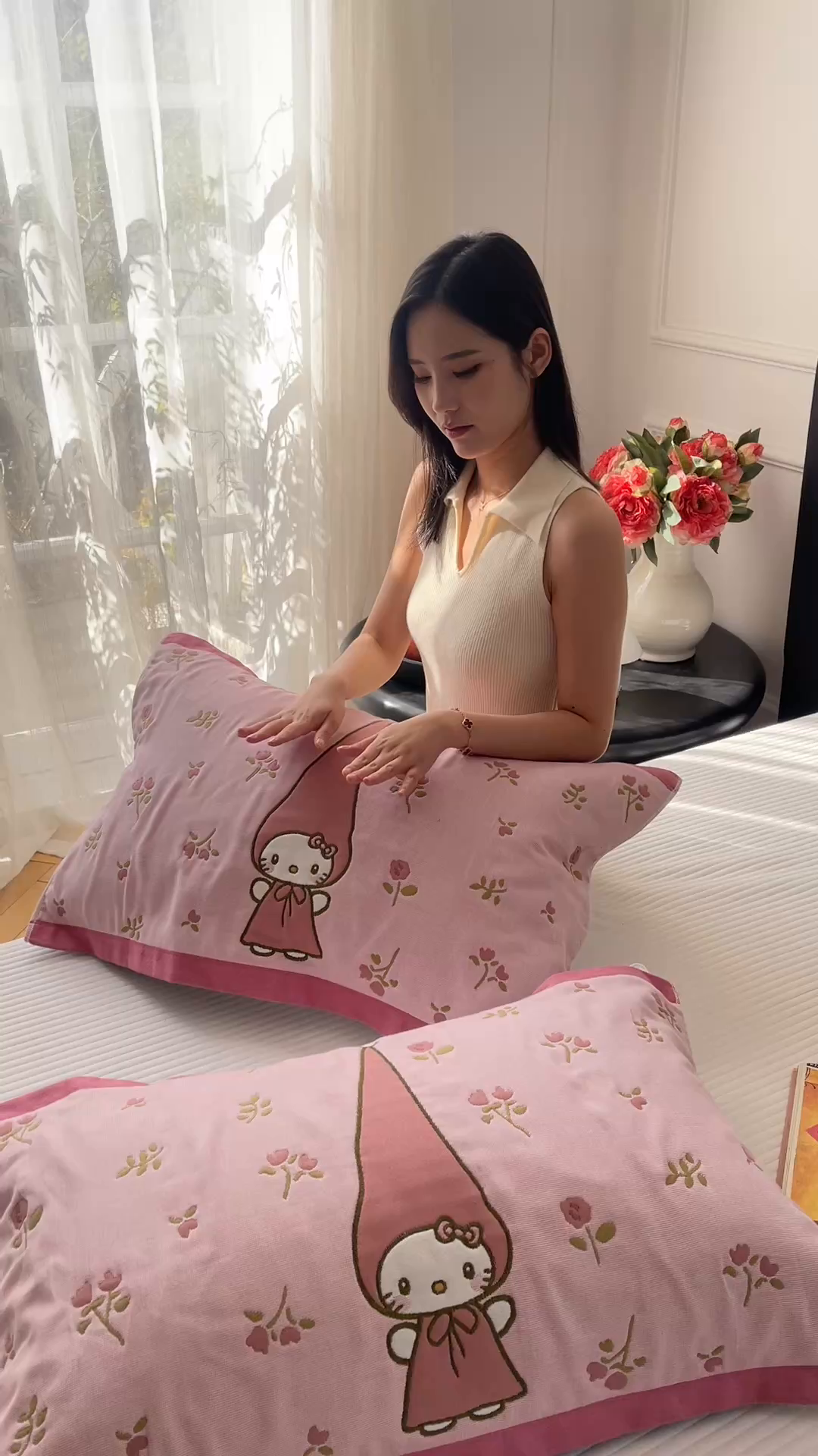 91家纺网 家纺一手货源 找家纺 沐瑟家纺 2025新款纯棉纱布枕巾八层枕巾-發 花香凯蒂