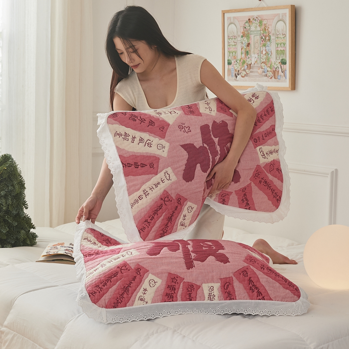 91家纺网 家纺一手货源 找家纺 沐瑟家纺 2025新款花边枕巾 顺