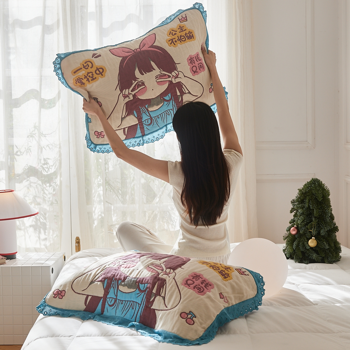 91家纺网 家纺一手货源 找家纺 沐瑟家纺 2025新款花边枕巾 阳光公主