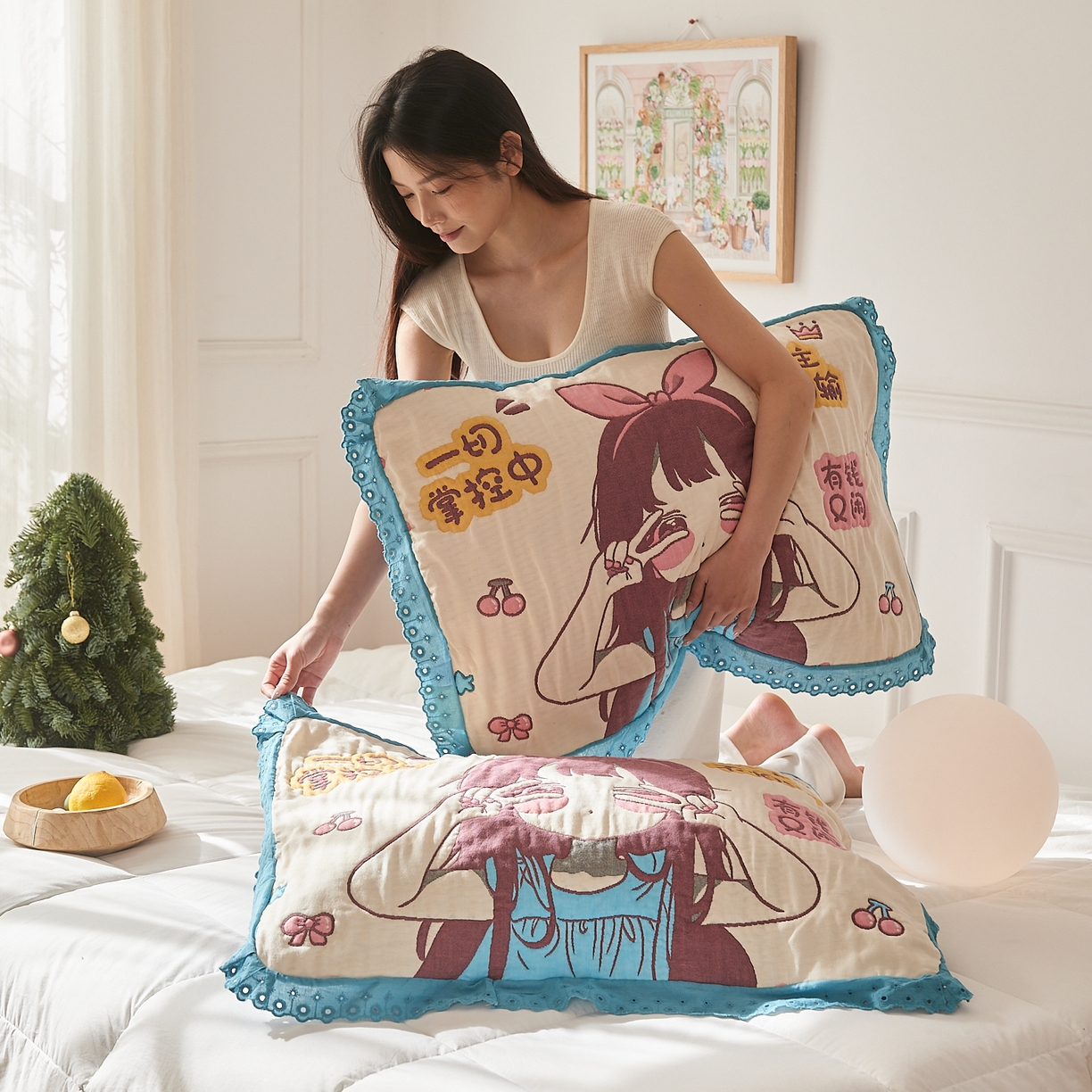 91家纺网 家纺一手货源 找家纺 沐瑟家纺 2025新款花边枕巾 阳光公主