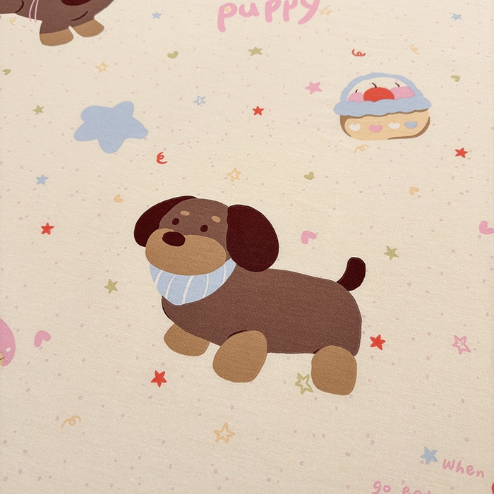 91家纺网 家纺一手货源 找家纺 名优家纺 2026新款12868全棉小清新印花四件套单品系列-床裙三件套 困困腊肠狗