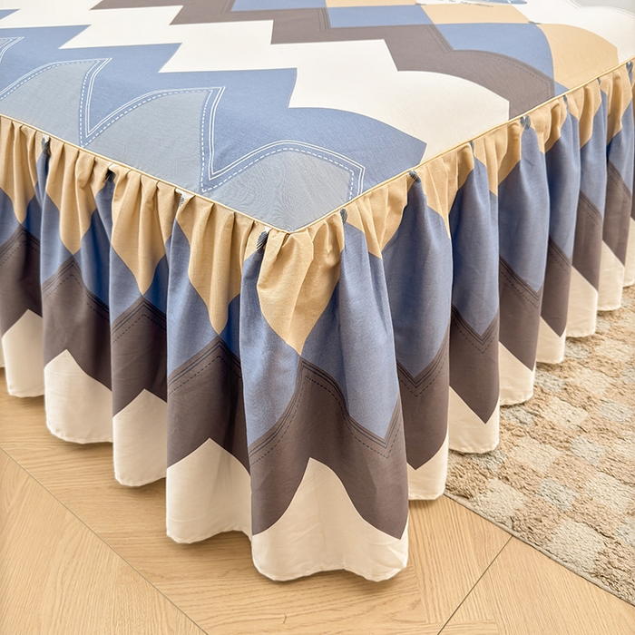 91家纺网 家纺一手货源 找家纺 名优家纺 2026新款12868全棉小清新印花四件套单品系列-床裙三件套 几何飞船