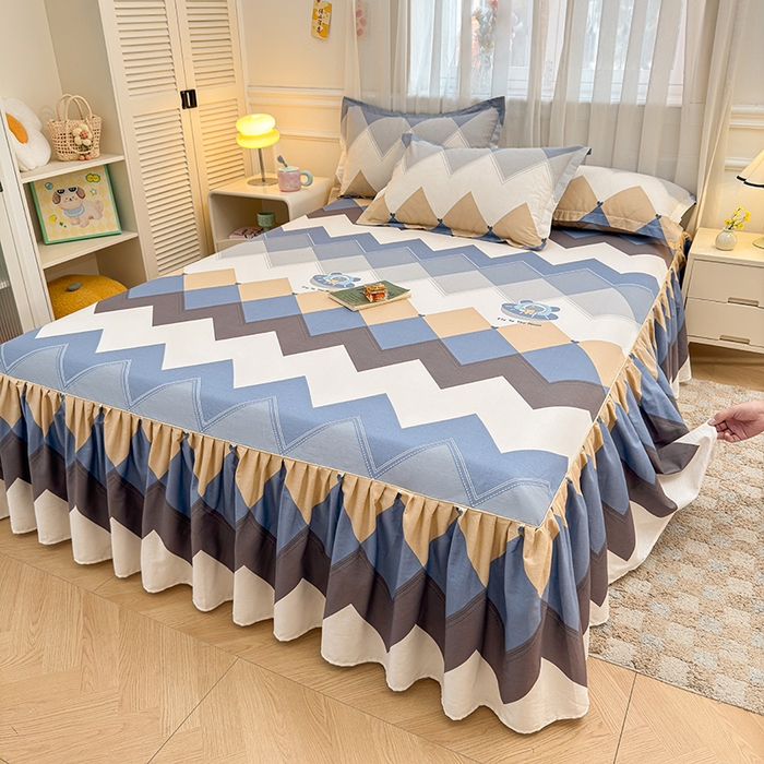 91家纺网 家纺一手货源 找家纺 名优家纺 2026新款12868全棉小清新印花四件套单品系列-床裙三件套 几何飞船