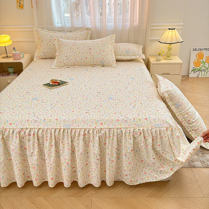 91家纺网 家纺一手货源 找家纺 名优家纺 2026新款12868全棉小清新印花四件套单品系列-床裙三件套 动物花园