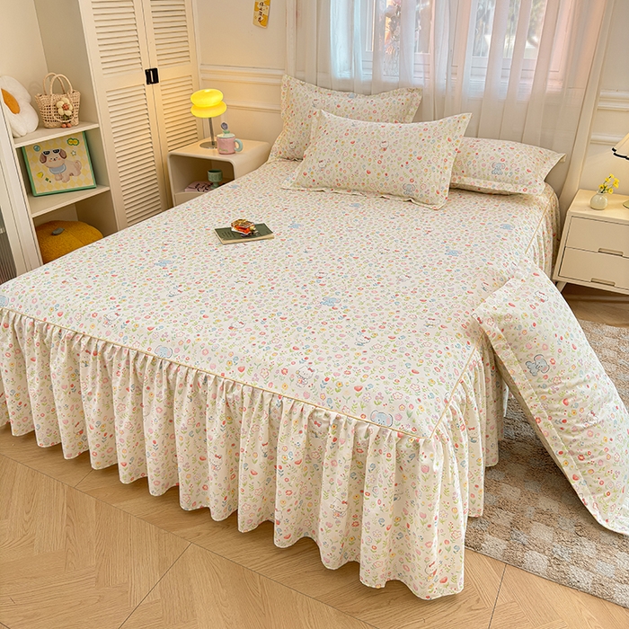 91家纺网 家纺一手货源 找家纺 名优家纺 2026新款12868全棉小清新印花四件套单品系列-床裙三件套 动物花园