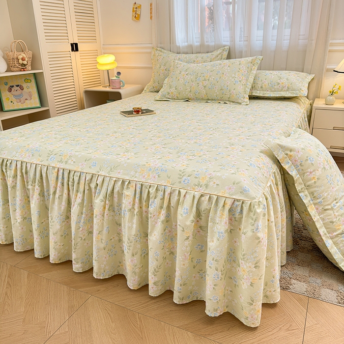 名优家纺 2026新款12868全棉小清新印花四件套单品系列-床裙三件套 徐徐花开