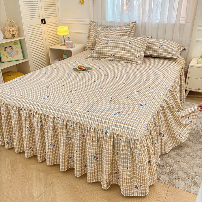 91家纺网 家纺一手货源 找家纺 名优家纺 2026新款12868全棉小清新印花四件套单品系列-床裙三件套 帽子比熊