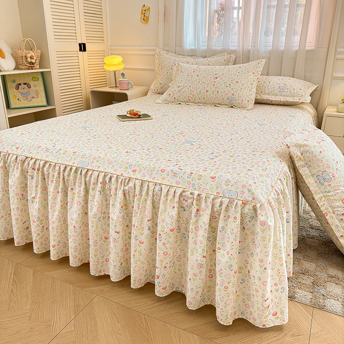 名优家纺 2026新款12868全棉小清新印花四件套单品系列-床裙三件套 动物花园
