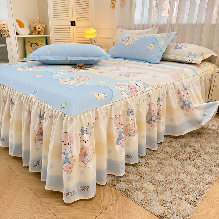 91家纺网 家纺一手货源 找家纺 （总）名优家纺 2026新款12868全棉小清新印花四件套单品系列-床裙三件套