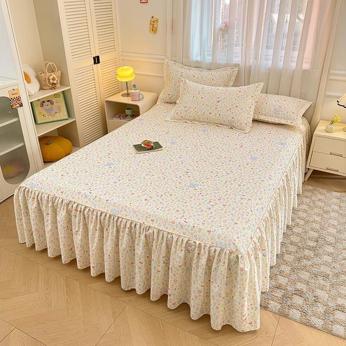 91家纺网 家纺一手货源 找家纺 名优家纺 2026新款12868全棉小清新印花四件套单品系列-床裙三件套 动物花园