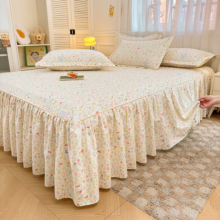 91家纺网 家纺一手货源 找家纺 名优家纺 2026新款12868全棉小清新印花四件套单品系列-床裙三件套 动物花园