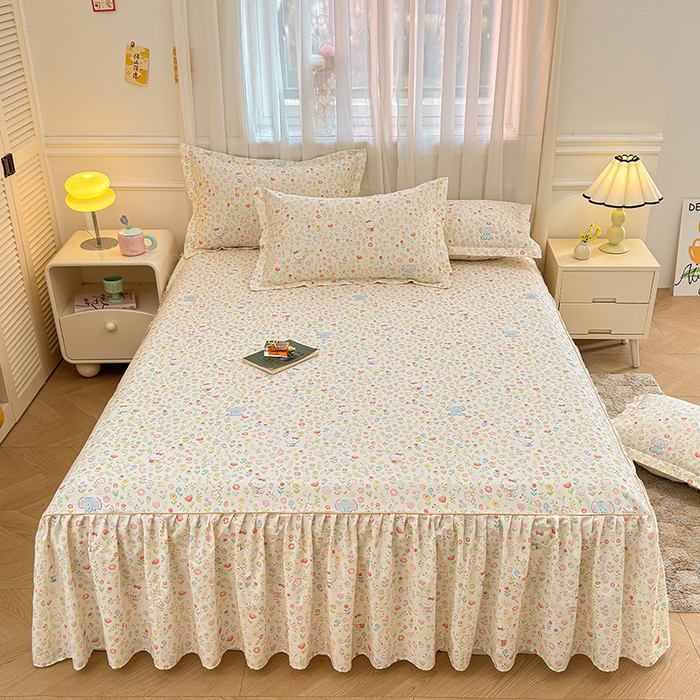 91家纺网 家纺一手货源 找家纺 名优家纺 2026新款12868全棉小清新印花四件套单品系列-床裙三件套 动物花园