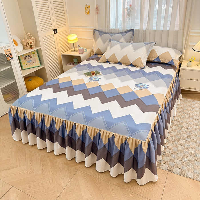 91家纺网 家纺一手货源 找家纺 名优家纺 2026新款12868全棉小清新印花四件套单品系列-床裙三件套 几何飞船