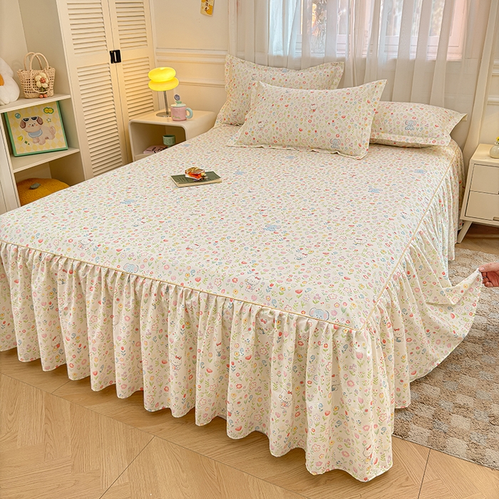 91家纺网 家纺一手货源 找家纺 名优家纺 2026新款12868全棉小清新印花四件套单品系列-床裙三件套 动物花园