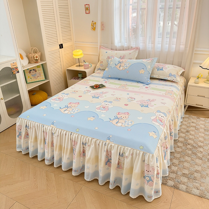 91家纺网 家纺一手货源 找家纺 （总）名优家纺 2026新款12868全棉小清新印花四件套单品系列-床裙三件套