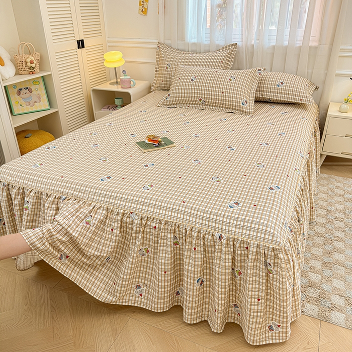 91家纺网 家纺一手货源 找家纺 名优家纺 2026新款12868全棉小清新印花四件套单品系列-床裙三件套 帽子比熊