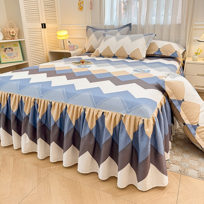 名优家纺 2026新款12868全棉小清新印花四件套单品系列-床裙三件套 几何飞船
