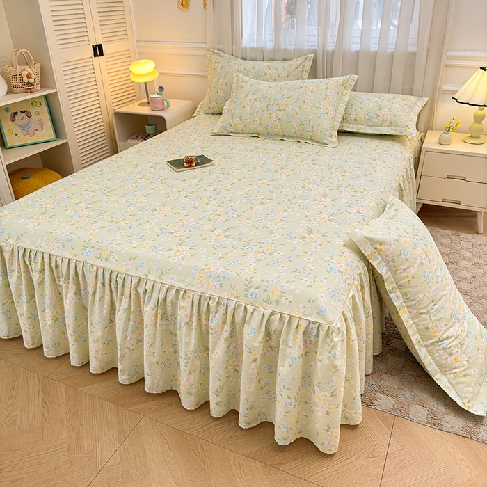 91家纺网 家纺一手货源 找家纺 名优家纺 2026新款12868全棉小清新印花四件套单品系列-床裙三件套 徐徐花开