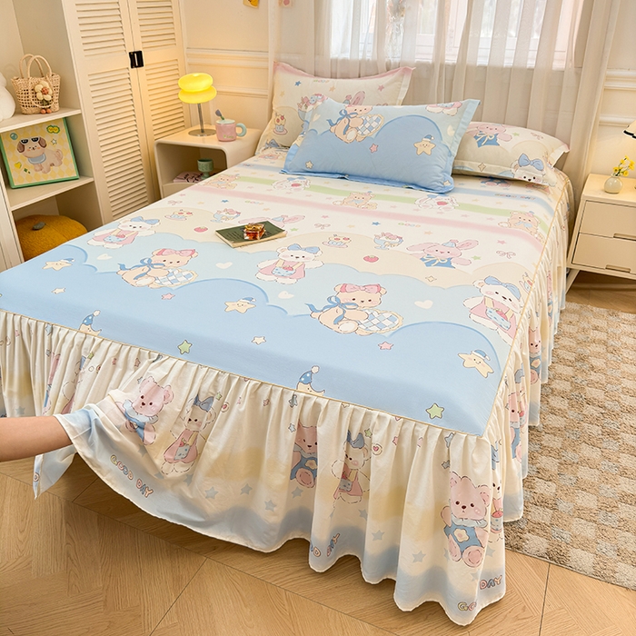 91家纺网 家纺一手货源 找家纺 （总）名优家纺 2026新款12868全棉小清新印花四件套单品系列-床裙三件套