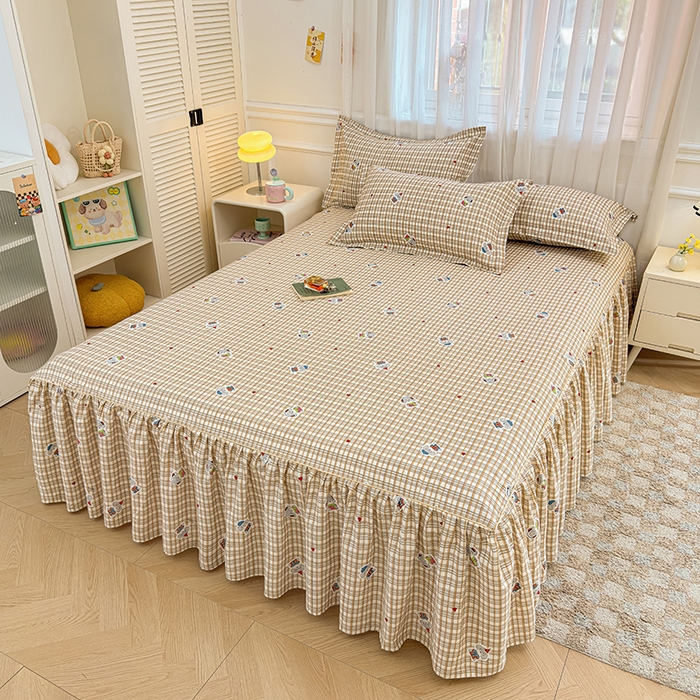 91家纺网 家纺一手货源 找家纺 名优家纺 2026新款12868全棉小清新印花四件套单品系列-床裙三件套 帽子比熊