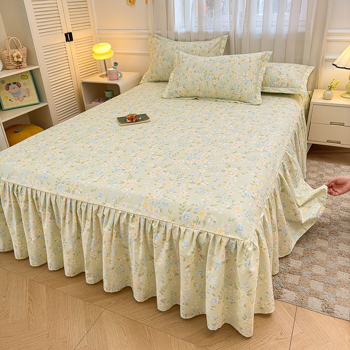 91家纺网 家纺一手货源 找家纺 名优家纺 2026新款12868全棉小清新印花四件套单品系列-床裙三件套 徐徐花开