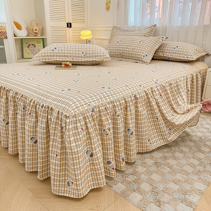 91家纺网 家纺一手货源 找家纺 名优家纺 2026新款12868全棉小清新印花四件套单品系列-床裙三件套 帽子比熊