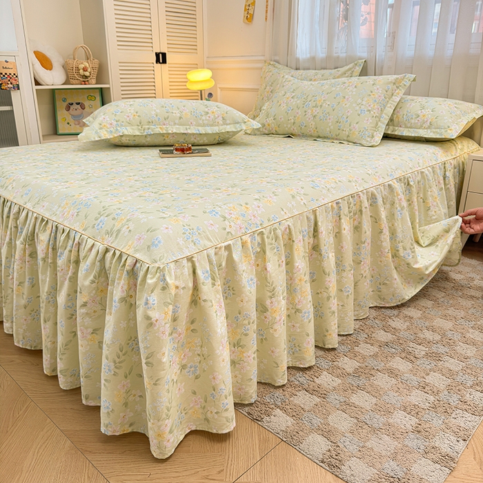 91家纺网 家纺一手货源 找家纺 名优家纺 2026新款12868全棉小清新印花四件套单品系列-床裙三件套 徐徐花开